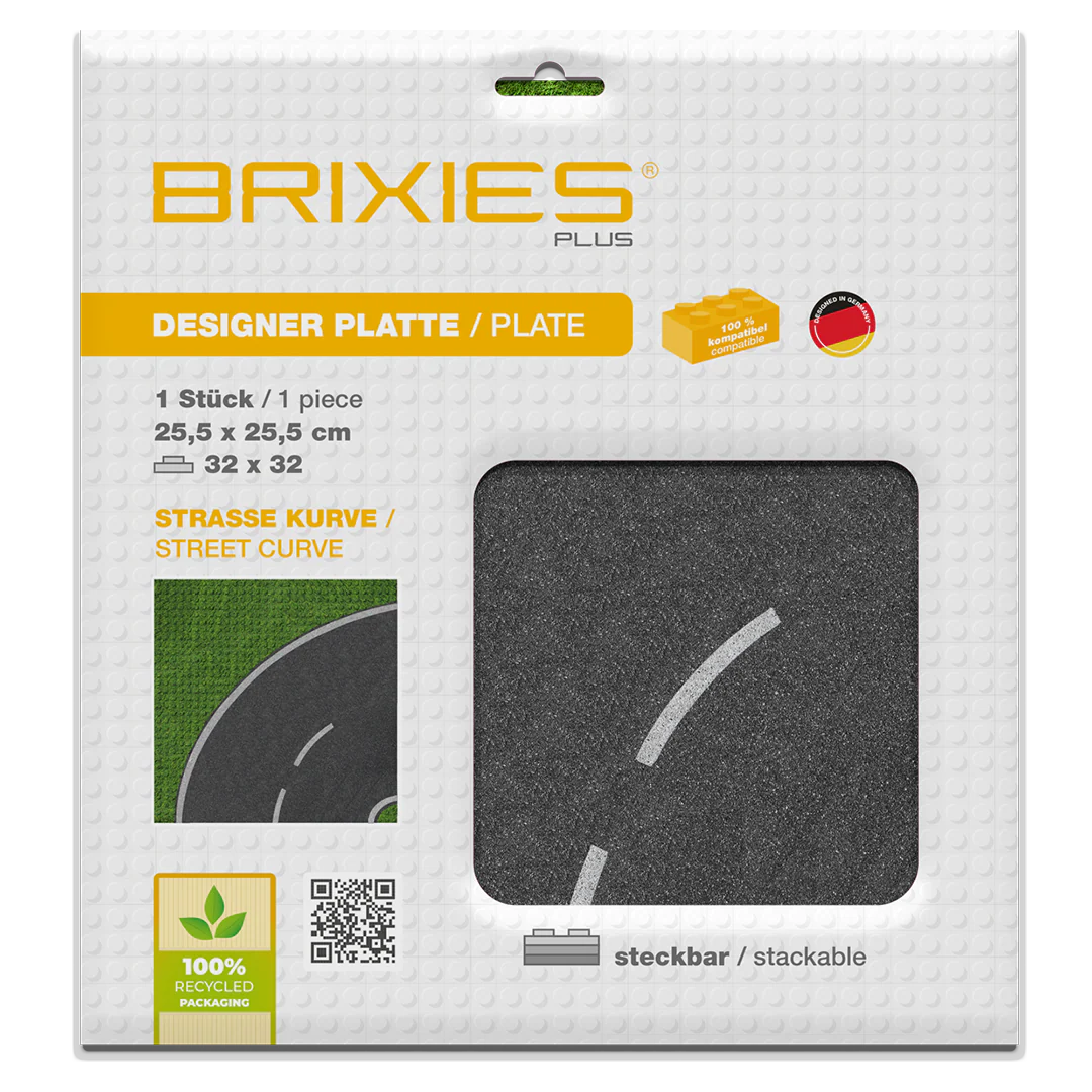 BRIXIES Plus® Designer Platte Strasse Kurve 32 x 32