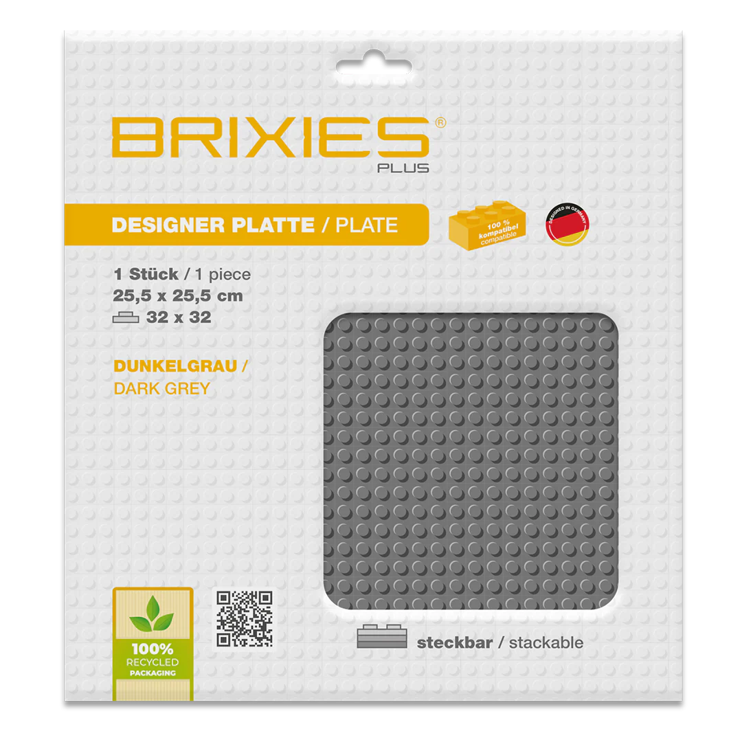 BRIXIES Plus® Basis Platte Dunkelgrau 32 x 32