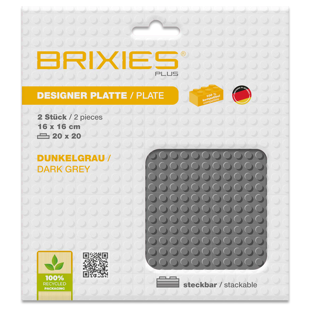 BRIXIES Plus® Basis Platte Dunkelgrau 20 x 20
