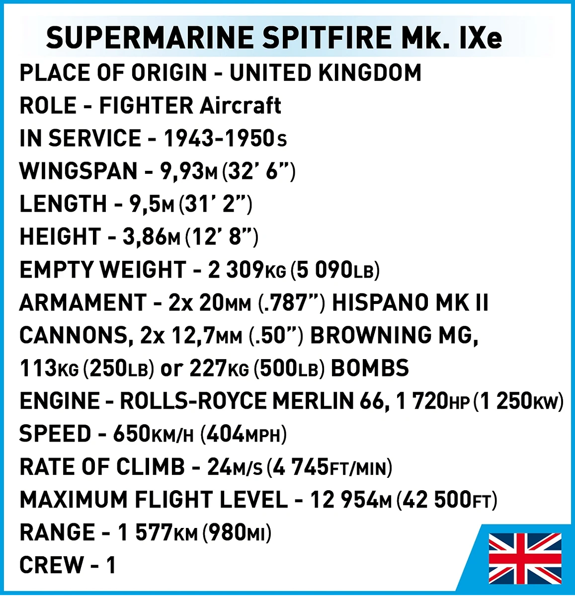 COBI® 5764 Supermarine Spitfire Mk.IXe