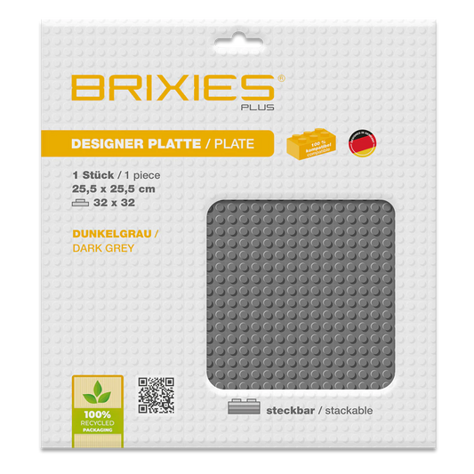 BRIXIES Plus® Basis Platte Dunkelgrau 32 x 32