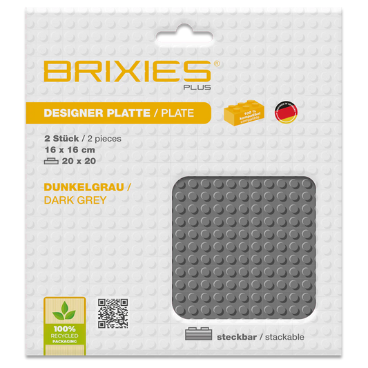 BRIXIES Plus® Basis Platte Dunkelgrau 20 x 20