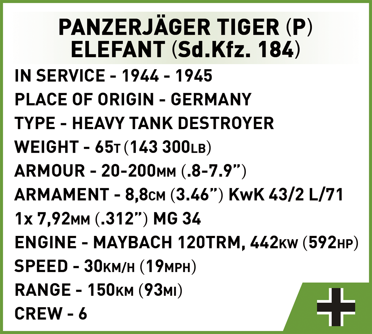 COBI® 2582 Panzerjäger Tiger (P) Elefant