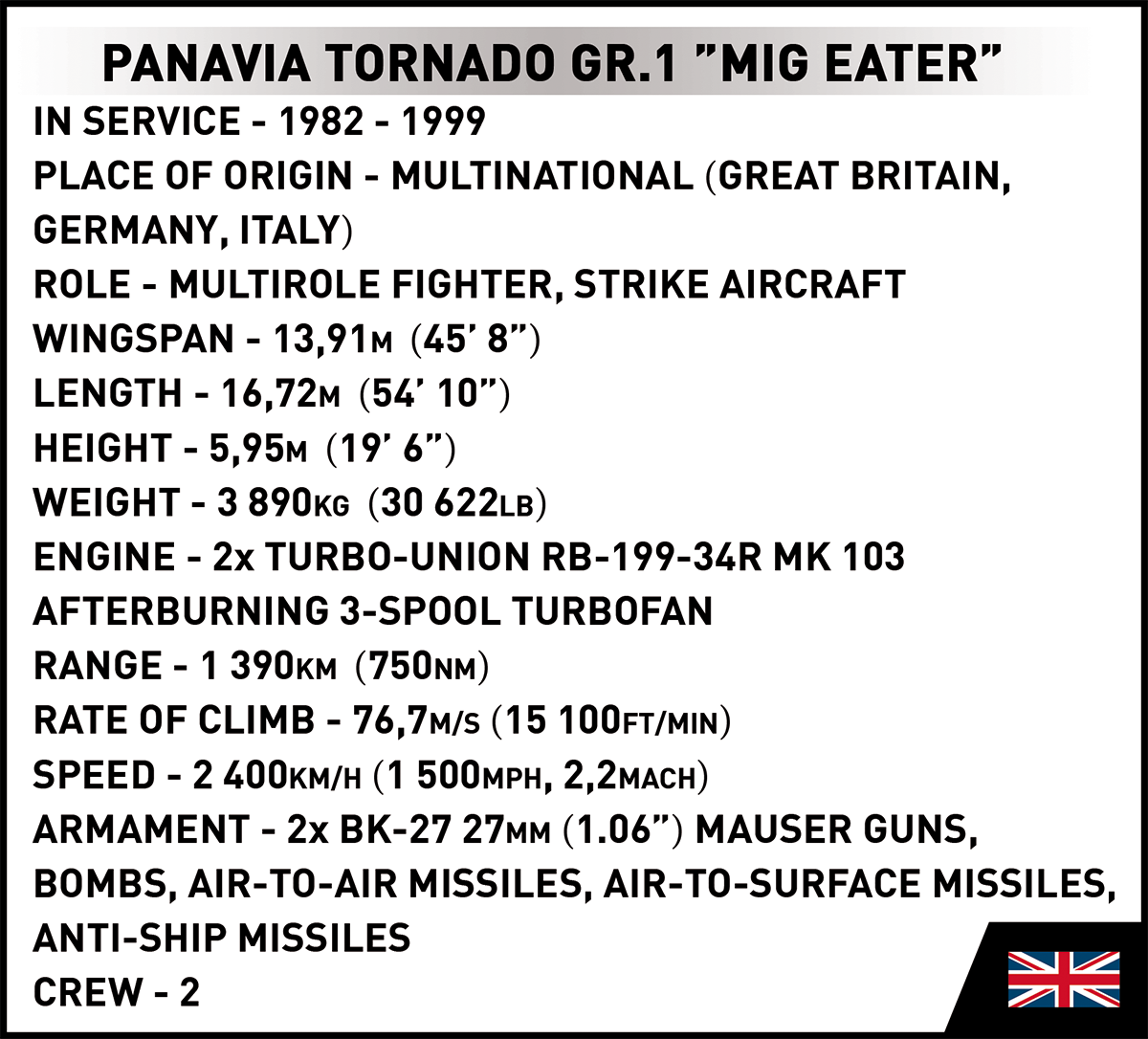 COBI® 5854 Panavia Tornado GR.1 "MiG Eater"