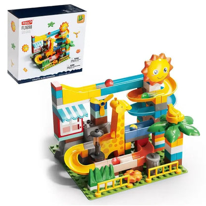 Feelo FL1698 Murmelbahn: Giraffenrutsche - große Klemmbausteine